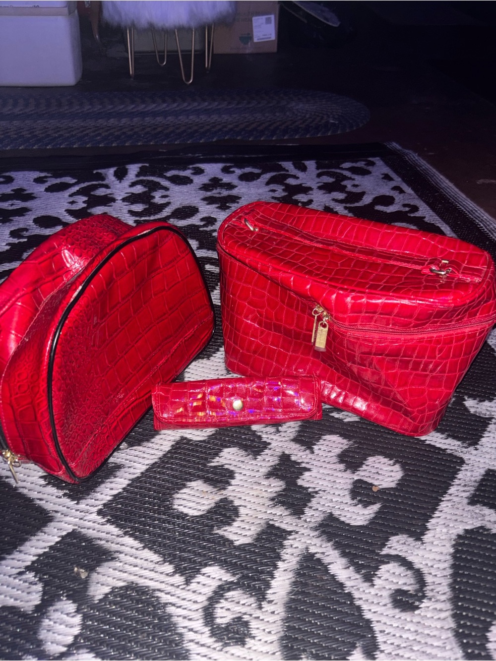 Elizabeth Arden Red Croc-Embossed Cosmetic Bag Trio with Gold Hardware